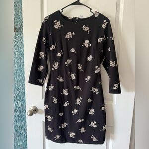 Old Navy Black Sheath Dress 3/4 Sleeve Crew Neck